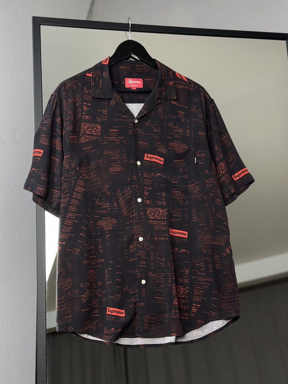 Supreme Black Shirt with Red Graphic Print Short Sleeve Button-Down